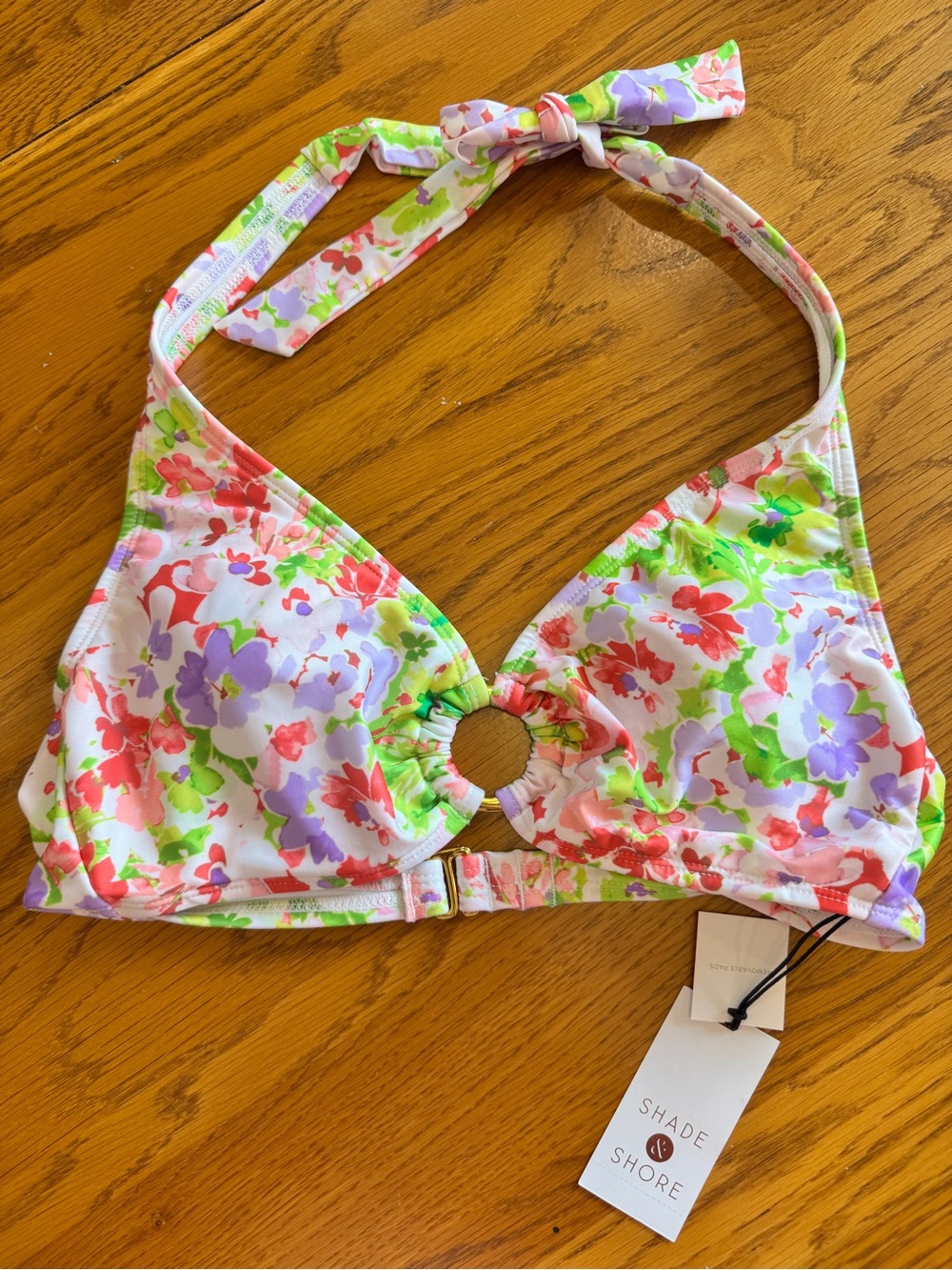 Shade & Shore Women's Bikini Top Halter Floral Ring Bralette Size Medium NWT